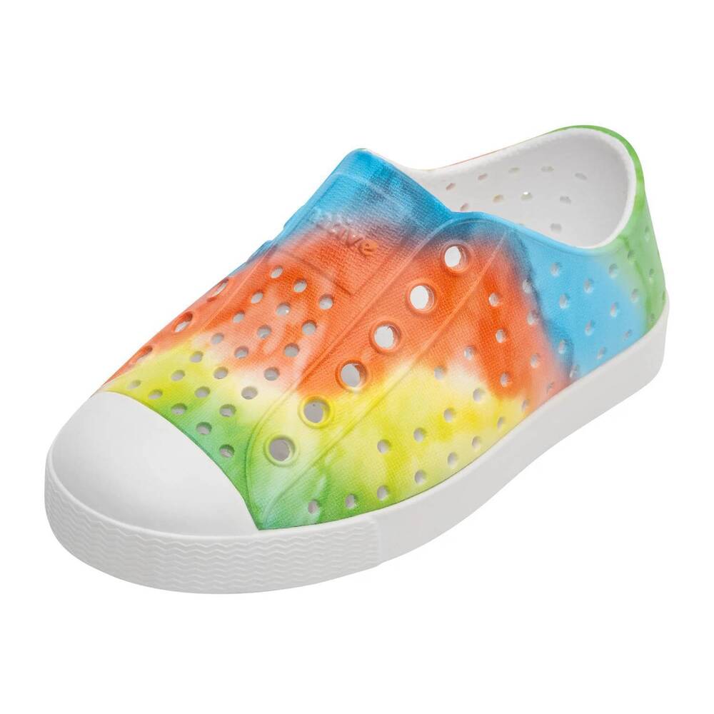 NEW NATIVE girl’s jefferson sugarlite slip ons in rainbow tie dye